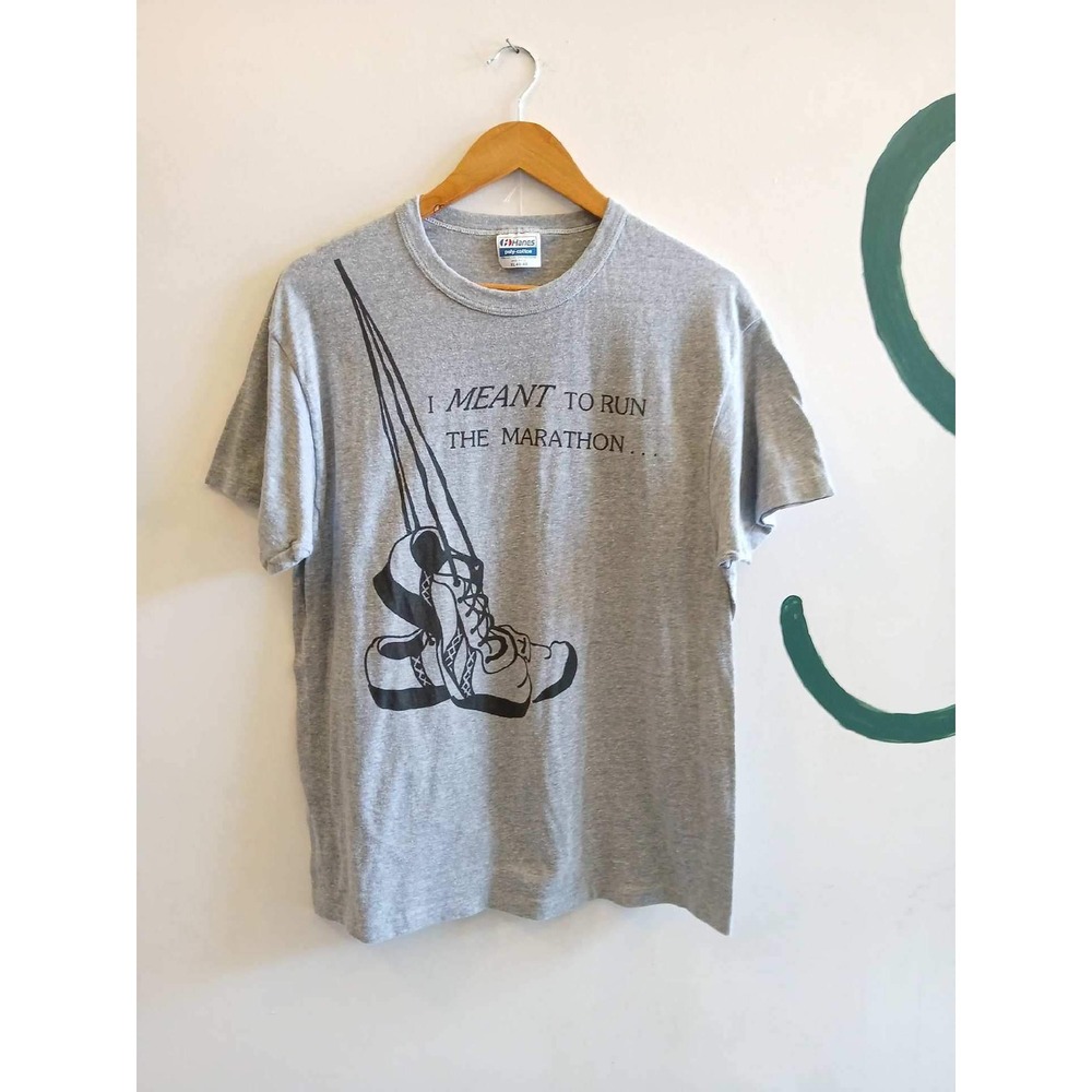 Hanes Graphic T-Shirt Gray I Meant To Run The Marathon Running Humor Mens XL